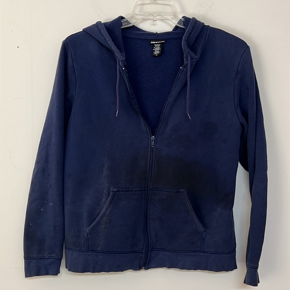 🌞 Joe Boxer blue distressed long sleeve grunge hoodie kangaroo pockets men L